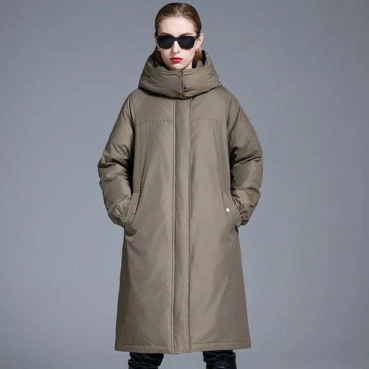 AYUNSUE White Duck Down Puffer Jacket Women Clothing 2024 Long Down Coats New in Outerwears Winter Windproof and Warm Coat Парки