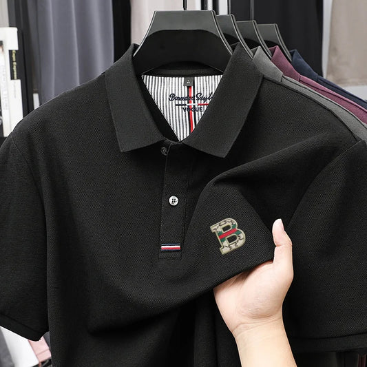 %Cotton new men's short sleeve summer design exquisite craftsmanship letter B offset printing stand collar polo business T-shirt