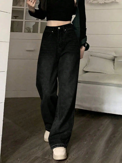 「MD」2024 New Retro Jeans Women Irregular High Waist Slimming Wide Leg Mop Long Pants Fashion