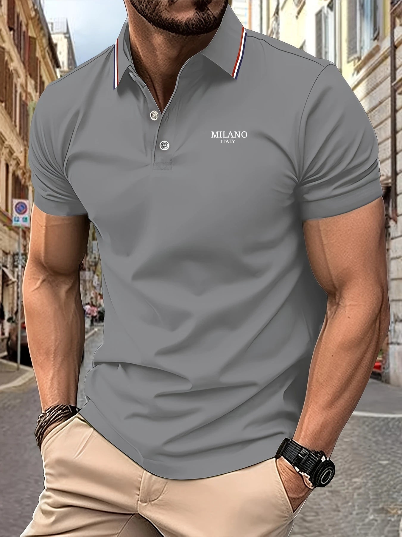 2025 New Men's Polo Milano Italie Lettre imprimé Brevées d'été Braves hommes à manches courtes T-shirt de luxe clair décontracté léger