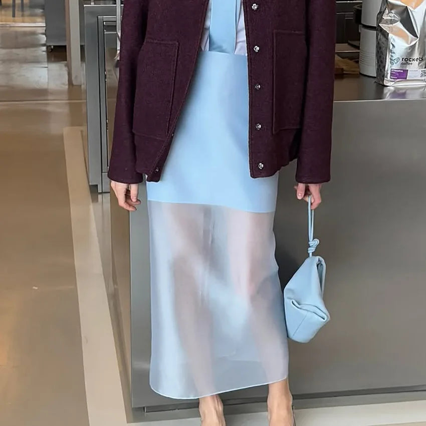 Trendix See Through Mesh Patchwork Skirts Women Fashion High Waist Casual Commuting Streetwear 2025 Vacation Party Elegant Skirt