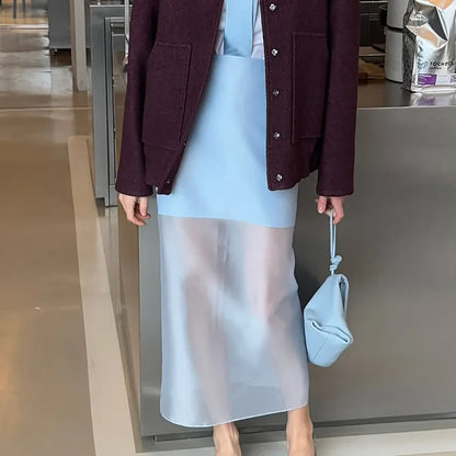 Trendix See Through Mesh Patchwork Skirts Women Fashion High Waist Casual Commuting Streetwear 2025 Vacation Party Elegant Skirt