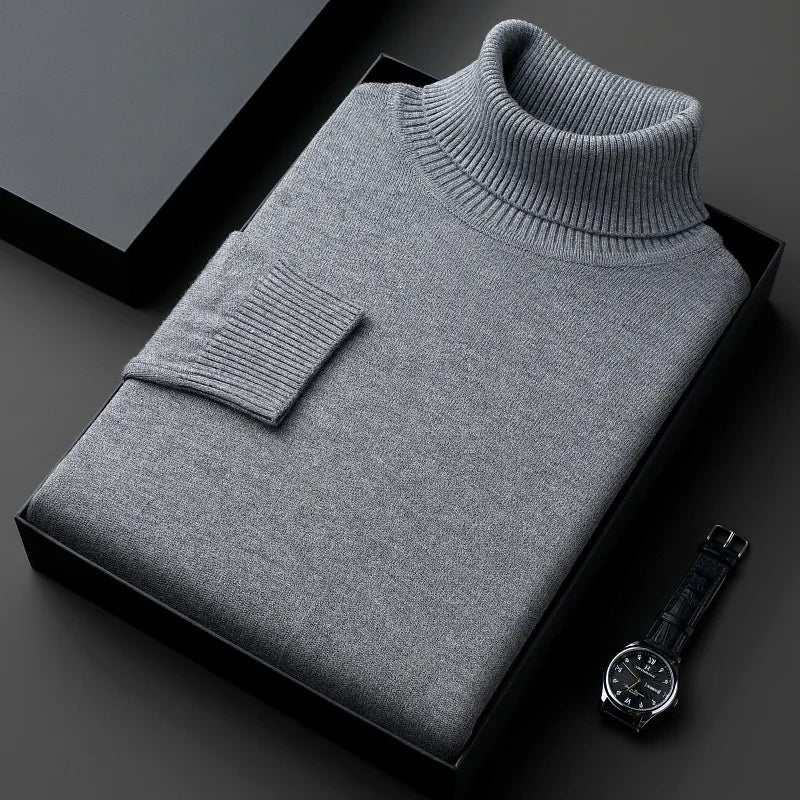 Autumn Winter Knit Turtleneck Sweatwear Men Color sólida Anti-pilão Pullovers de gola alta de malha moda Moda Slim Fit Sweatwear Man