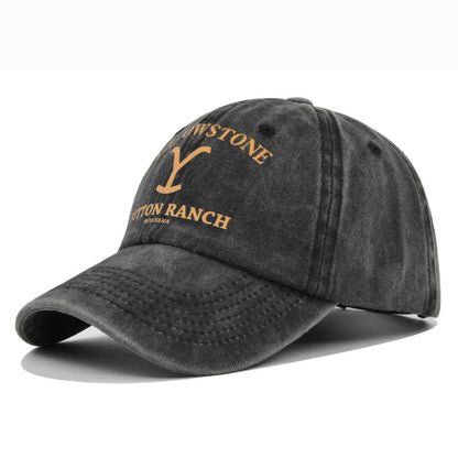 Yellowstone Dutton Ranch letter print pattern vintage baseball cap for men and women, fashionable and simple curved brim hat