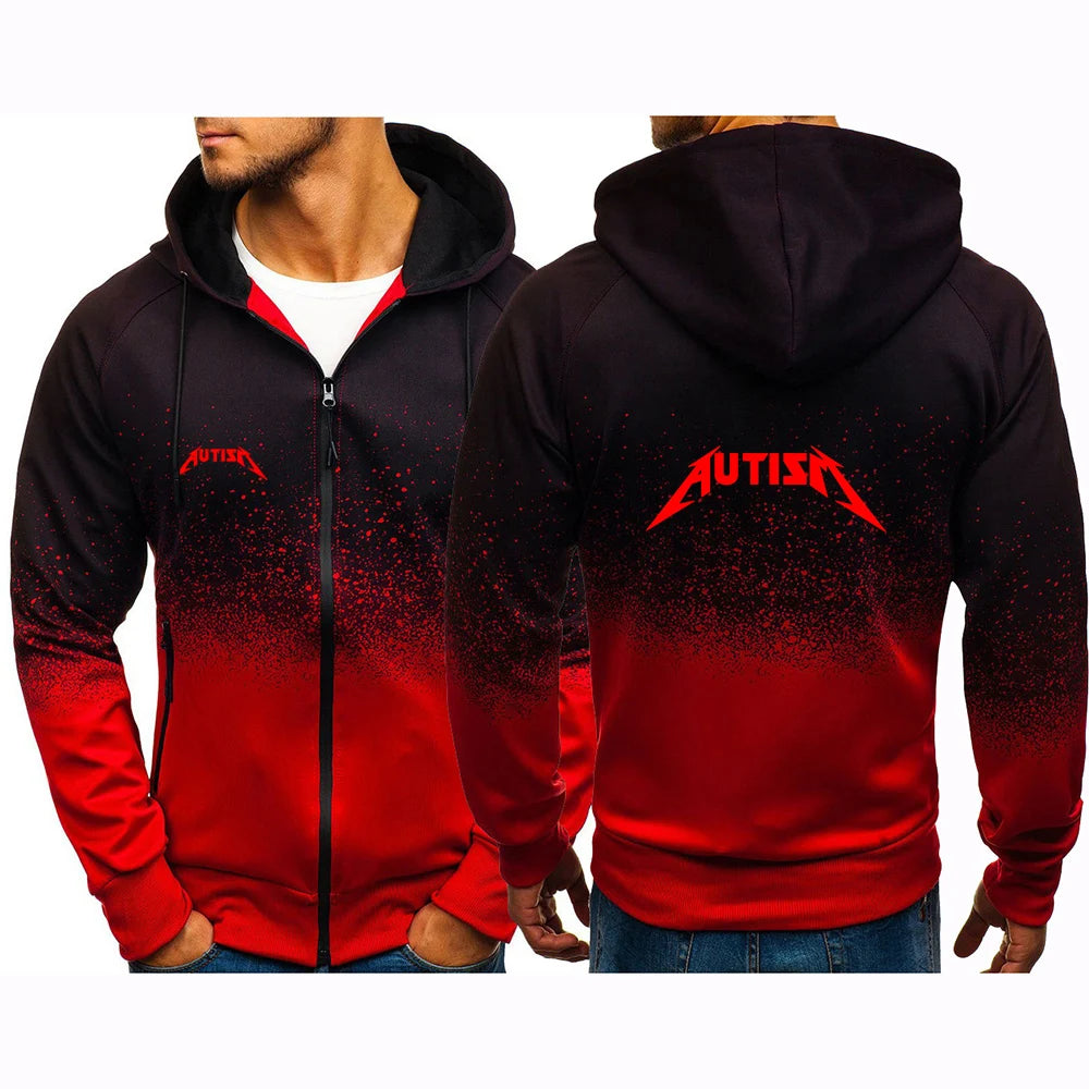 2025 Spring And Autumn Man's Autism Metal Rock Meme Logo Print Loose Leisure Comfortable Zipper Hoodies+Sports Pants Suits