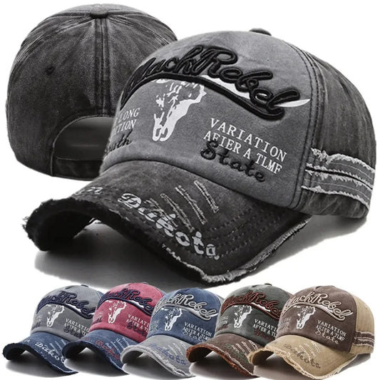 Unisex vasket bomull vintage cap brev broderi baseball cap cow head mønster menn og kvinner utendørs sportshatter