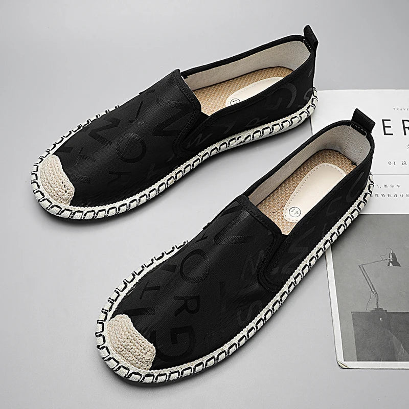 2025 Hot Men Loafers Fashion Embroidered Flat Shoes Moccasin Men Summer Casual Slip On Shoes Men Comfort Canvas Footwear Male