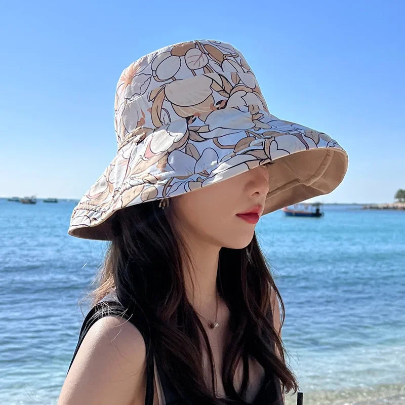 Women's Summer Double-Sided Print UV Protection Sun Hat Face Covering Fishing Cap Breathable Baseball Cap Fashionable Accessory