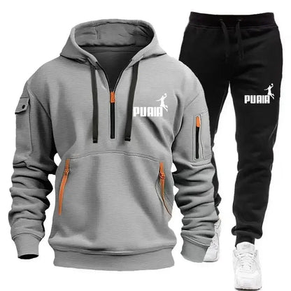 Men's tracksuit Zipper hoodie + Sweatpants 2-piece Fall/Winter Men's daily casual blazer Jogging suit Top and pants, tracksuit