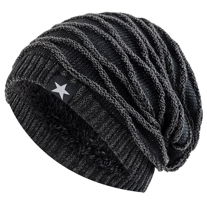 Ny unisex slouchy vinterhatter legger til pelsfôrede menn og kvinner varm beanie cap casual five-spiss stjerne dekor vinterstrikkede hatter