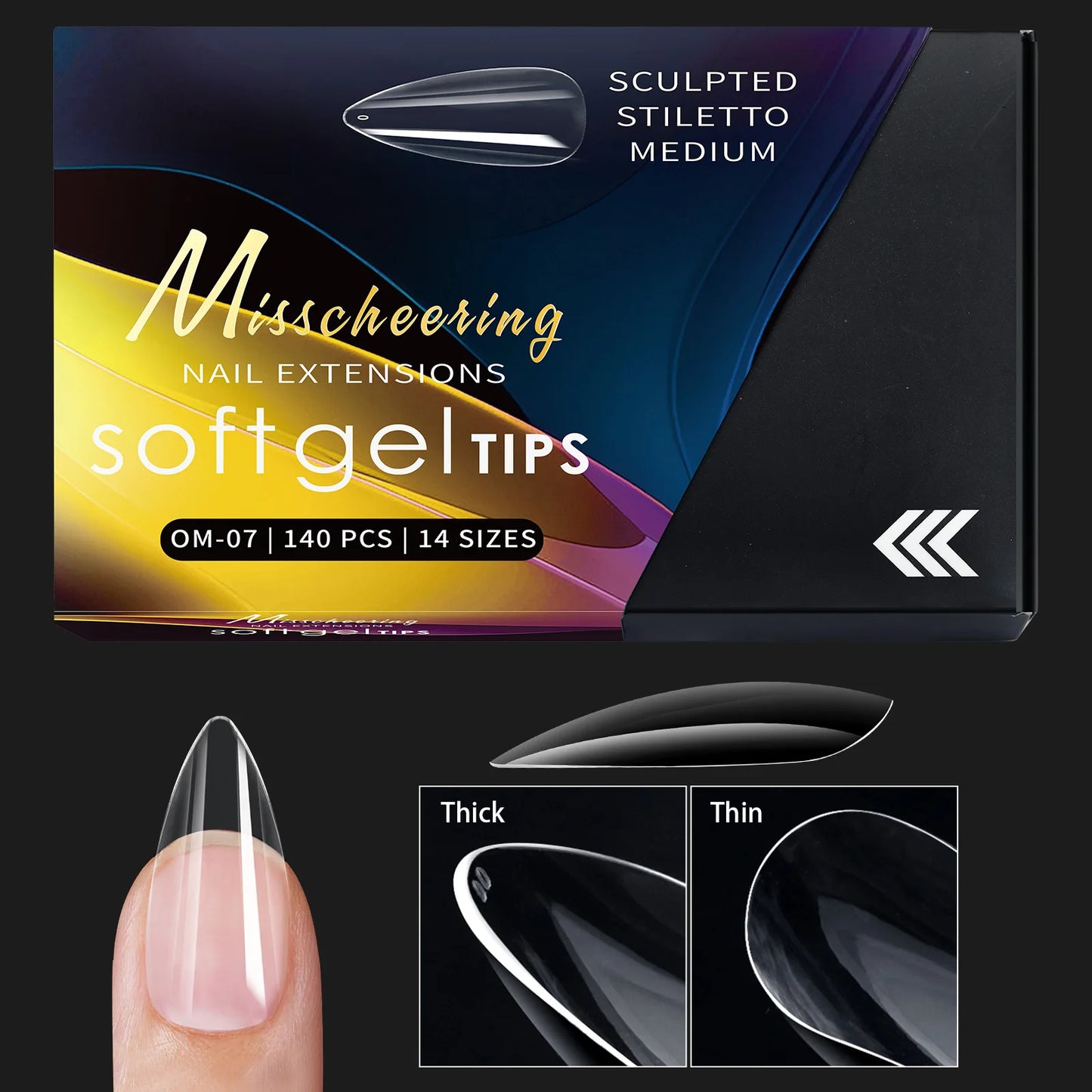 120/140pcs Almond Stiletto False Nail Tips Clear Soft Fake Nails Extension For Home DIY Nail Salon Manicure Press On Nails