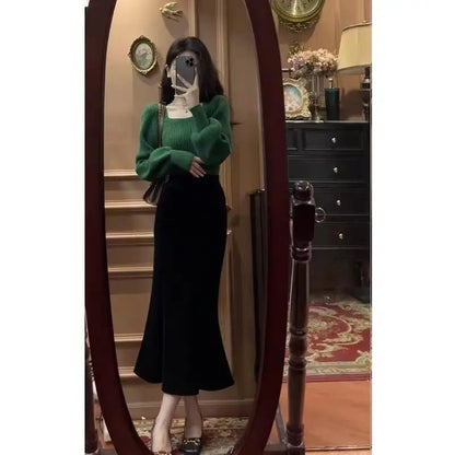 Autumn Square Collar Warm Sweaters Fashion Korean Solid Loose Knit Jumper Elegant Long Sleeve All Match Pullover Sweater M53
