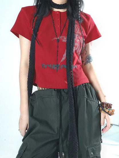 Harajuku Crop Top Japanese Style Star Pattern Round Neck Short Sleeve T Shirts Graphic Tee y2k Women Clothes Streetwear