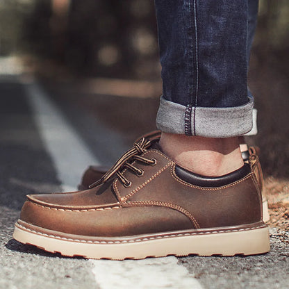 Maden Men's Vintage Genuine Split Leather Work Boots Brown Round Toe Derby Shoes Casual Lace-up Dress Boots for Office Business