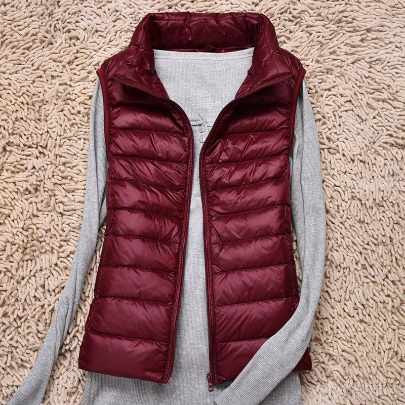 Female Winter Windproof Vest Coat New Sleeveless Portable Duck Down Vest Stand Collar Thin Jacket Ultra-light Slim Down Jacket