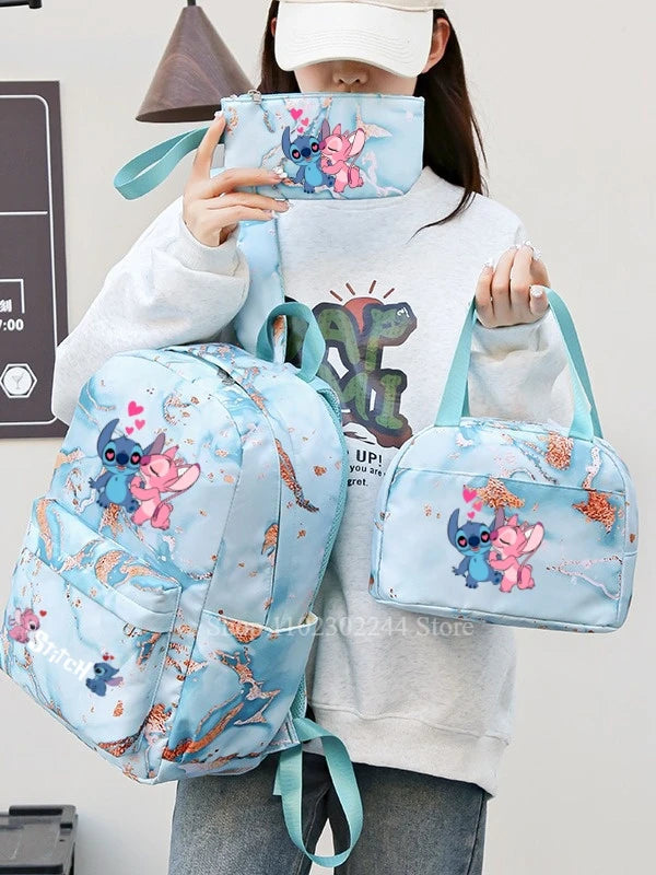 3Pcs Disney Lilo & Stitch Backpack for Girl Student Teenager Anime Print Children Rucksack Birthday Gift Women Casual School Bag