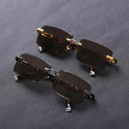 Retro Frameless Men's Sunglasses Green Crystal Stone Cycling Goggles Leopard Print Outdoor Sunglasses Driving Glasses Eyewear