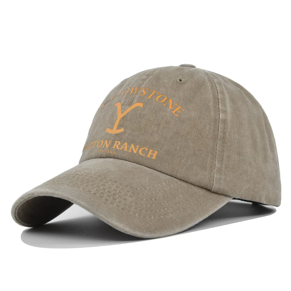 Yellowstone Dutton Ranch letter print pattern vintage baseball cap for men and women, fashionable and simple curved brim hat