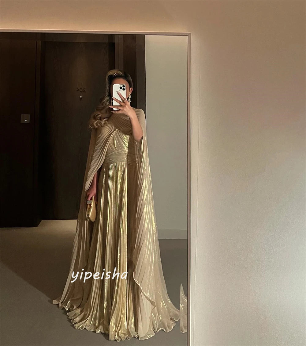 Персонализирана органза драпирана плитка официална вечер A-Line Jewel Bespoke Bespok