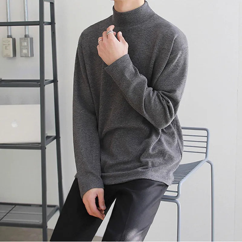 Yasuk Spring Autumn Winter Solid Casual Plush Turtleneck Men's Loose Bottom Double Faced Velvet Sweater Simple Warm BigSize