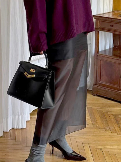 Trendix See Through Mesh Patchwork Skirts Women Fashion High Waist Casual Commuting Streetwear 2025 Vacation Party Elegant Skirt