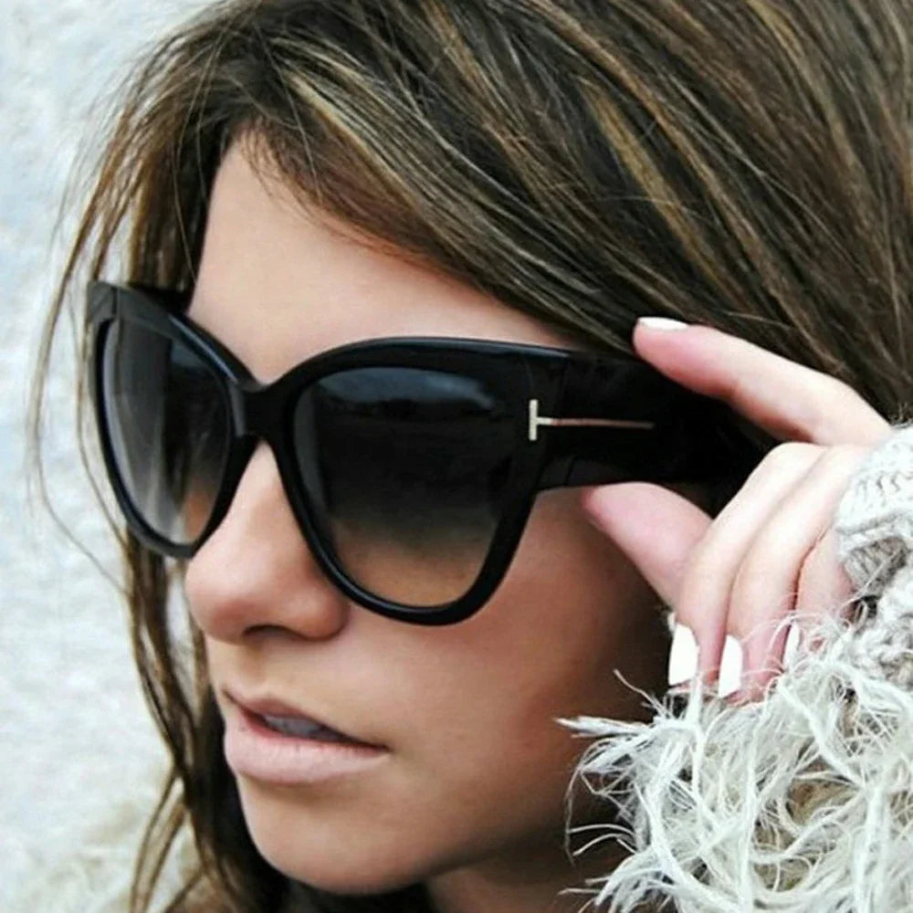 New Brand Sunglasses Women Luxury Designer T Fashion Black Cat Eye Oversized Sunglasses Female Gradient SunGlasses Oculos 2024