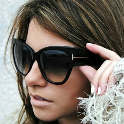 New Brand Sunglasses Women Luxury Designer T Fashion Black Cat Eye Oversized Sunglasses Female Gradient SunGlasses Oculos 2024