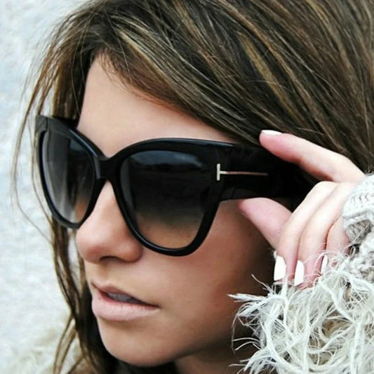 New Brand Sunglasses Women Luxury Designer T Fashion Black Cat Eye Oversized Sunglasses Female Gradient SunGlasses Oculos 2024