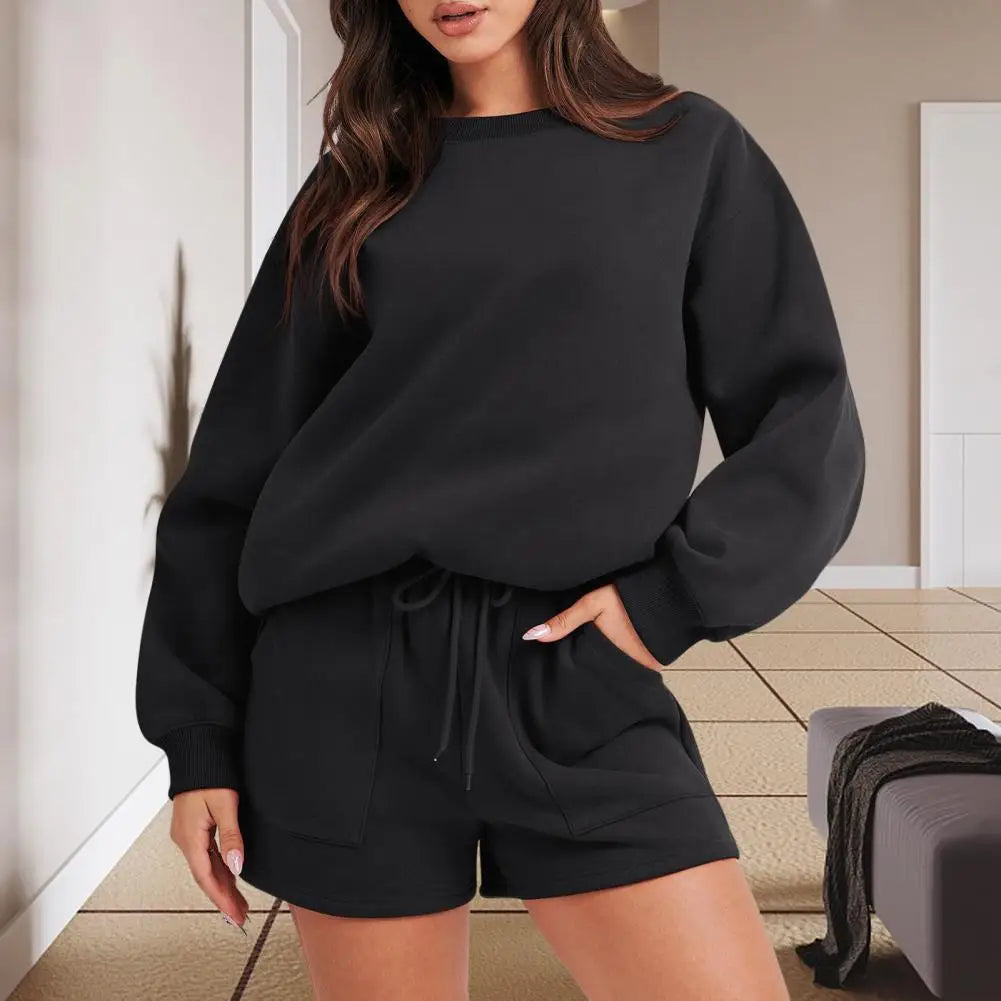 Winter Two Piece Set Women Tracksuit Overdimensionerad kostym 2023 Autumn Shorts Suits Female Sweatshirt Solid Sports Hoodie Sportwear