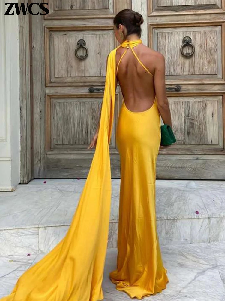Panglici elegante din satin rochie de petrecere halter sexy feminin fără spate de pe umăr Rochii fără mâneci 2025 Rochii de seară de vară noua doamnă