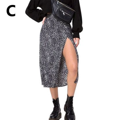 Vintage Skirt Summer Flower Leopard Print High Waist Stretch Long Skirt for Women A-Line Skirts Fashion Beach Maxi Skirt