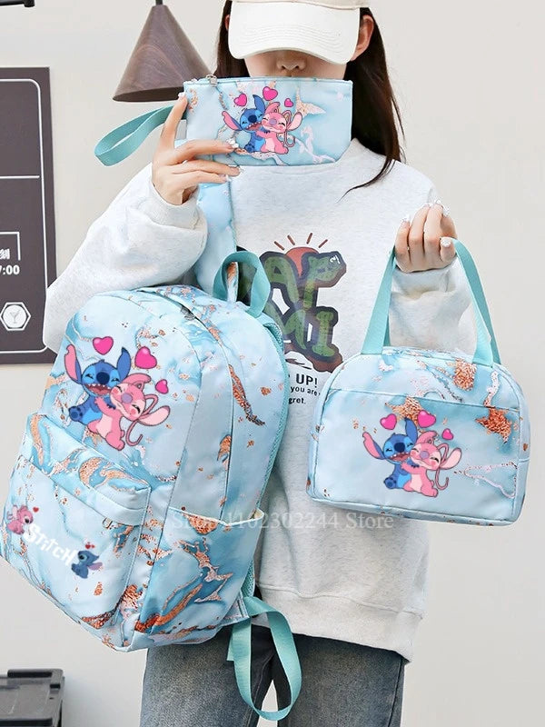 3Pcs Disney Lilo & Stitch Backpack for Girl Student Teenager Anime Print Children Rucksack Birthday Gift Women Casual School Bag