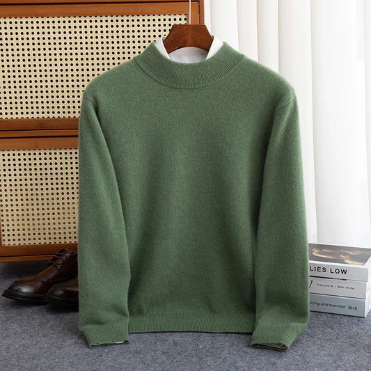 Nouveau pull 100% en laine de laine pour hommes à demi-haut d'automne d'hiver chaud couloir en tricot en tricot de couleur
