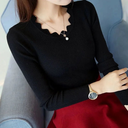 2024 Fashion Long Sleeve Elegant O-neck Women Sweater Autumn Solid Slim Knitted Tops Winter Casual Pullover Jumper
