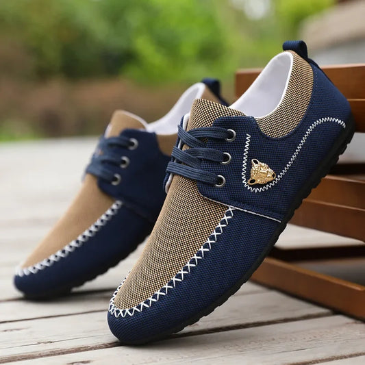 Men's Casual Flat Shoes Breathable Comfortable Men's Canvas Shoes Luxury Brand Loafers Lightweight Metal Decoration Men Sneakers