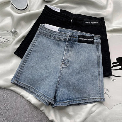 Pantaloni scurți din denim pentru femei cu talie înaltă 2022 Etichetă subțire de pantaloni calzi cu picioare drepte