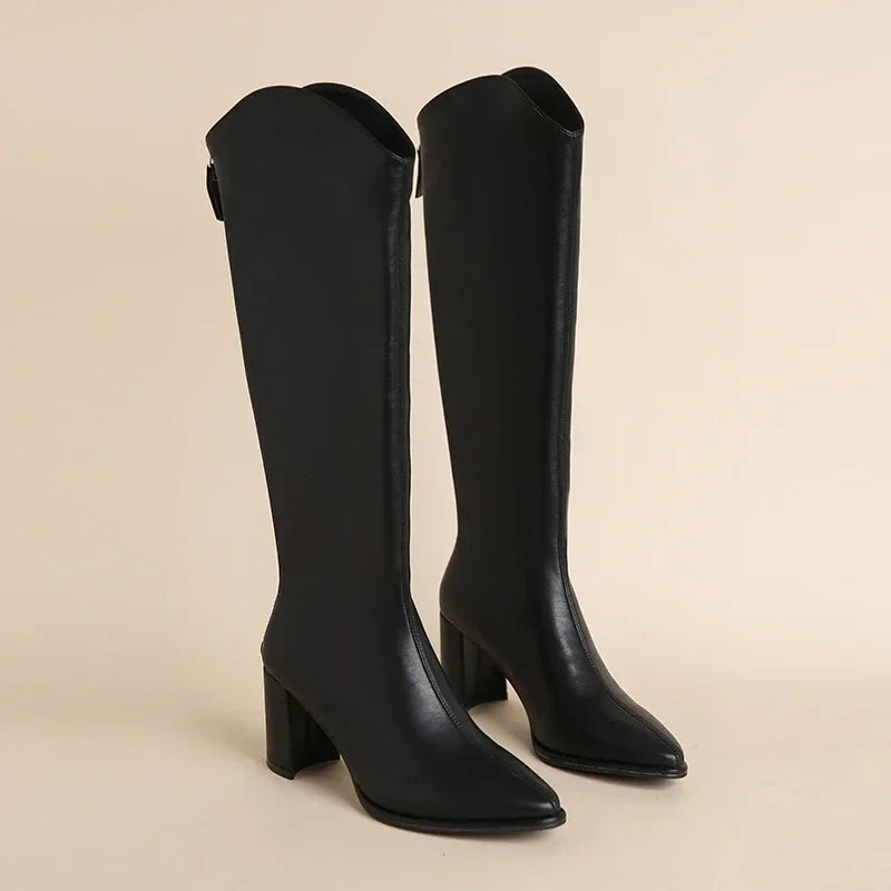 Plus size 34-43 Nuove stivali da donna con cerniera spessa con tacchi alti semplici Stivali invernali autunnali Stivali invernale