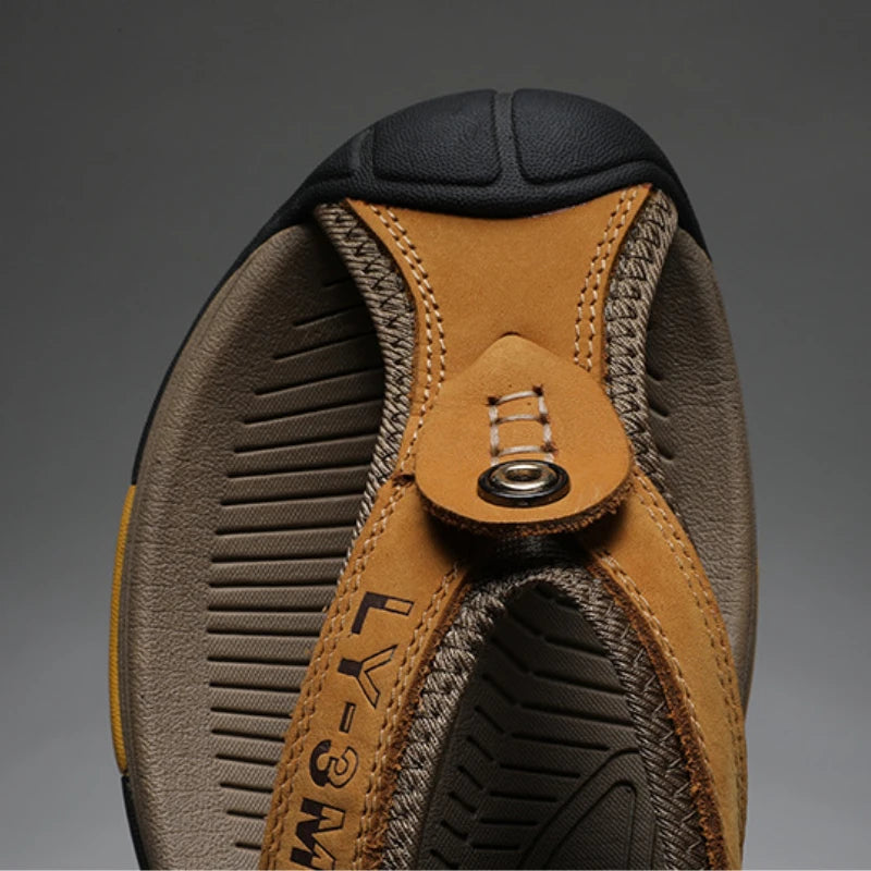 Ósvikinn kú leðurskór karlar sandalar flip flops karlkyns