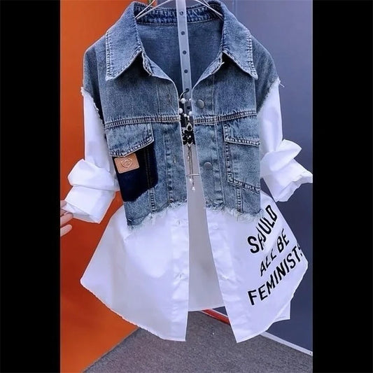 New Splicing Denim Jacheta Femei Primăvara Toamna Coreeană Fashion Denim Cămașă Doamne Tops Casual Jean Coat Femeie Windbreaker