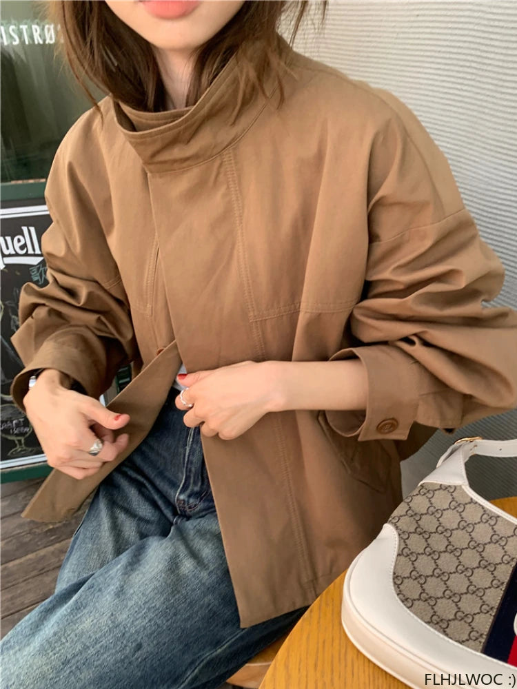 Korea Krótka odzież wierzchnia kobieta swobodna luźna leniwa elegancka bawełniana bawełniana mieszanki wiatrówki