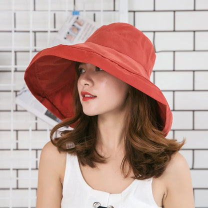 Women Cotton Wide Brim Sun Hats Metal Wired Edge Summer UV Protection UPF Boho Hat for Beach Hiking Garden Travel Chin Strap
