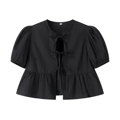Mujer Leopard Print Crop Top Women Puff Sleeve Ruffle Bluses Woman 2025 Summer Shirts and Bluses for Women Ruched Ladies Tops