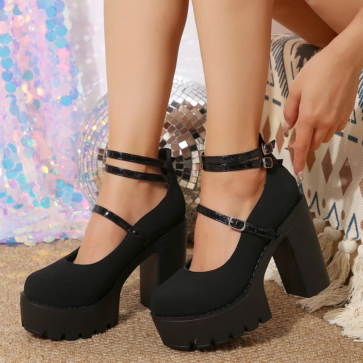 Saltos altos women mary janes janes woman plataforma sandálias femininas vestido novo vestido lolita sapatos grossos bombas zapatos mujer