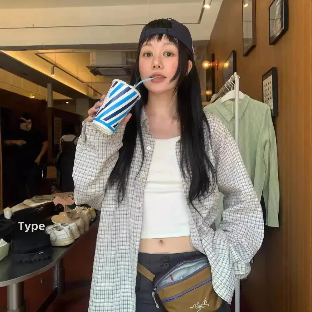 In-Stock Plaid Sun Protection Shirt Women's Loose-Fit 2024 Summer New Style Men's Blouse Cotton Fabric China Mainland Origin