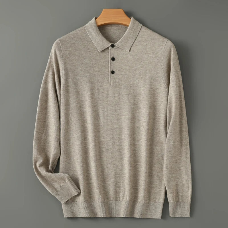 Mænds merino uld sweater polo krave pullover efterår vinter nye cashmere strikket afslappet løs mænds skjorter toppe varm blød