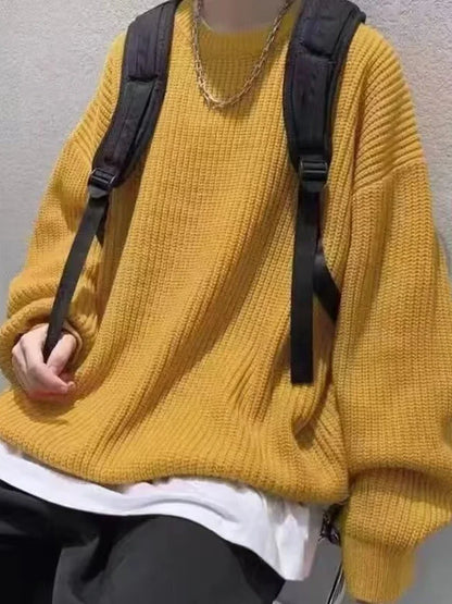 2025 Haust áhafnarháls Solid Color Pullover peysur fyrir karla frjálslegur y2k prjónað peysa High Street Fashion Jumpers Hombre