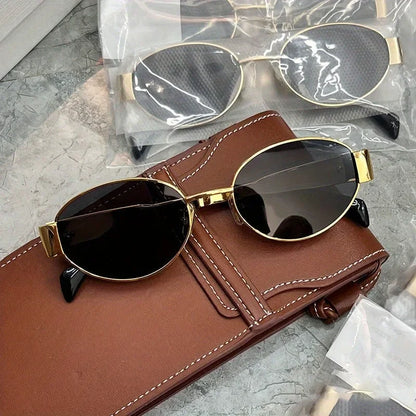 Retro Metal Frame Pilot Oval Sunglasses Women Men Brand Designer Vintage Round Sun Glasses Luxury 90s Green Lens Shades Male