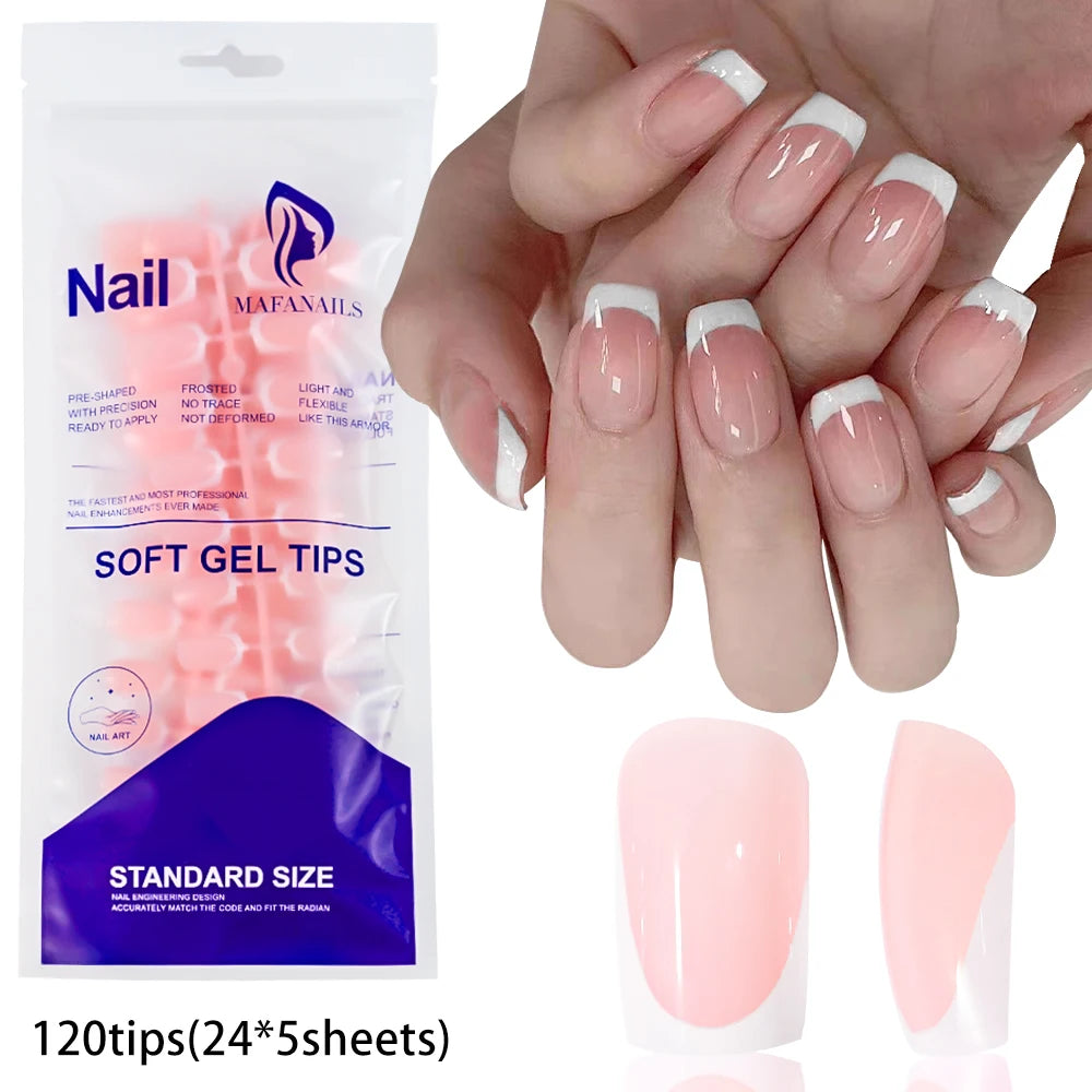 120pcs Pink Ombre Medium Coffin Press On Nails Glossy Handmade Acrylic Fake Nails Tips Gradient Design Artificial False Nails