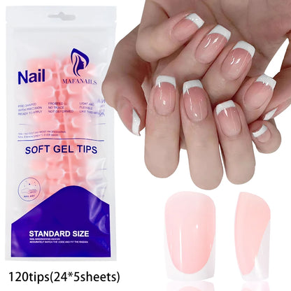 120pcs Pink Ombre Medium Coffin Press On Nails Glossy Handmade Acrylic Fake Nails Tips Gradient Design Artificial False Nails