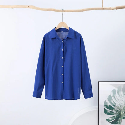 Fashion Loose Women's Shirts Long Sleeve Lapel Oversize Female Blouses 2025 Spring Summer Elegant Pink Cotton Linen Lady Shirts
